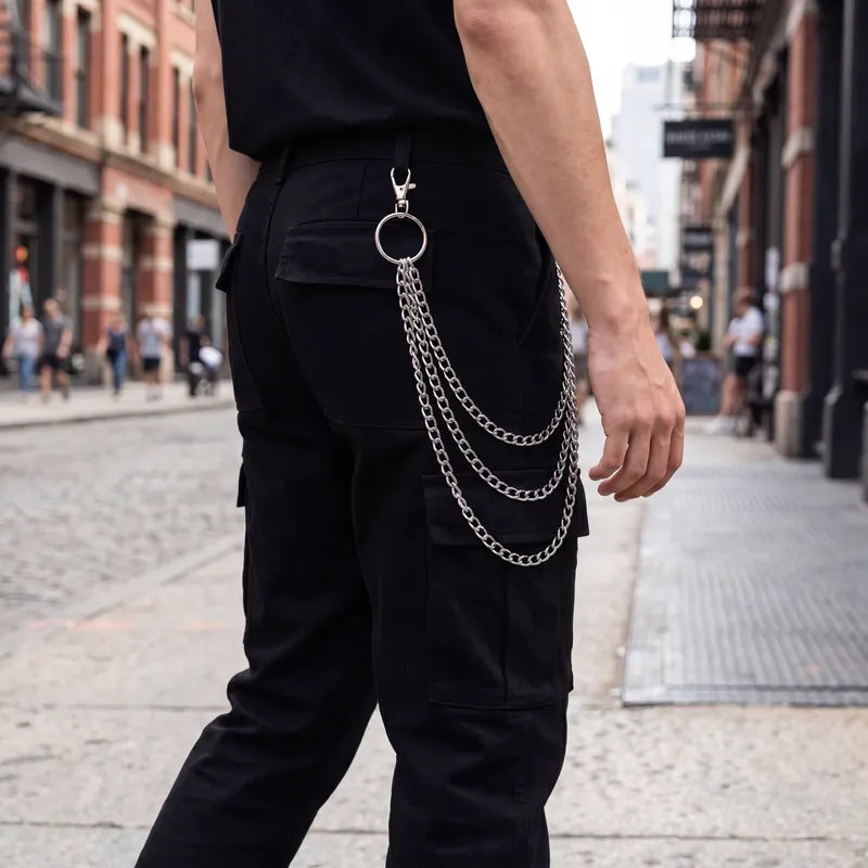 Triple Layered Silver Pants Chain - Stainless Steel Wallet Chain for Men