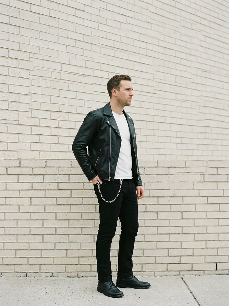Biker outfit with bike chain pants chain, men