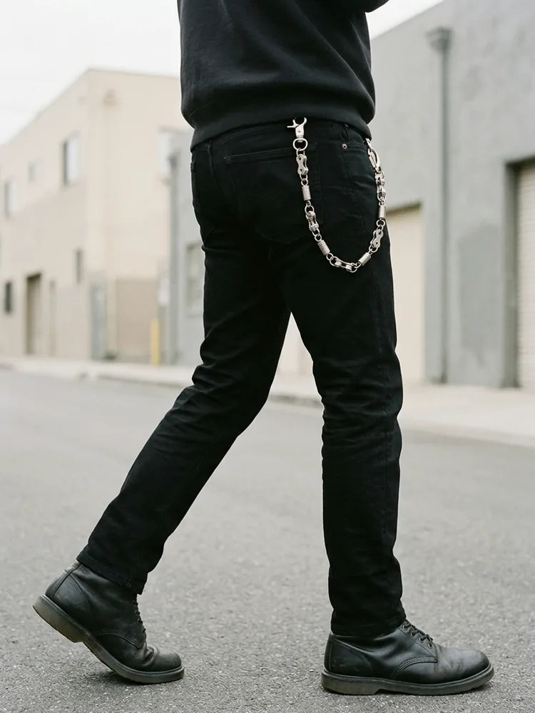 Biker chain for jeans swinging while walking