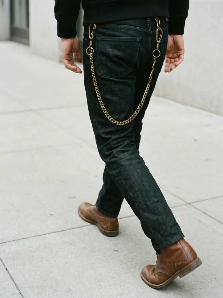 Heavy cuban wallet chain while walking in boots