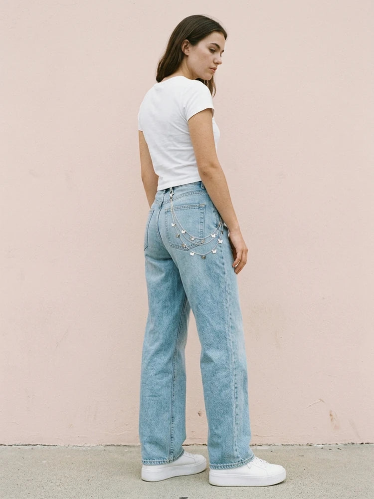 Y2K outfit with butterfly pants chain, women