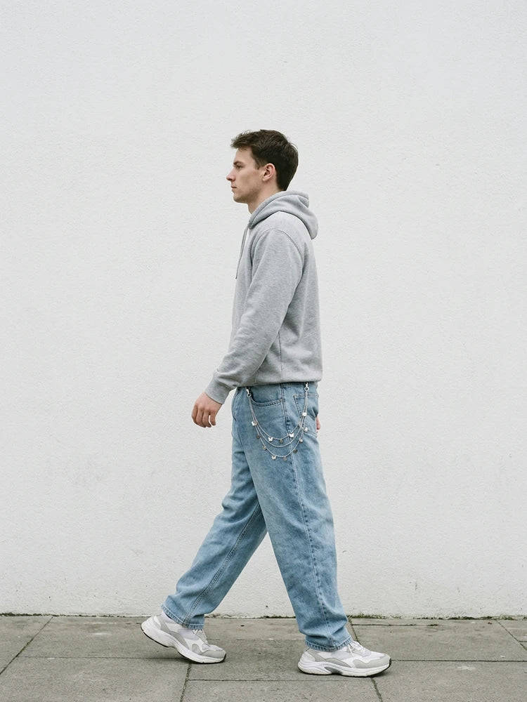 Y2K outfit with butterfly pants chain, men