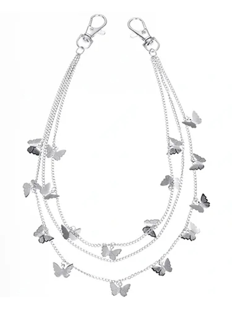 Butterfly pants chain in silver with three layers