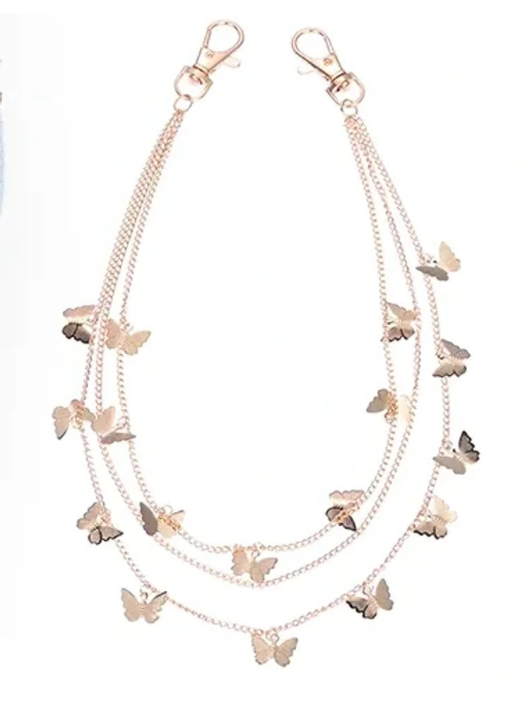 Gold butterfly pants chain with three layers