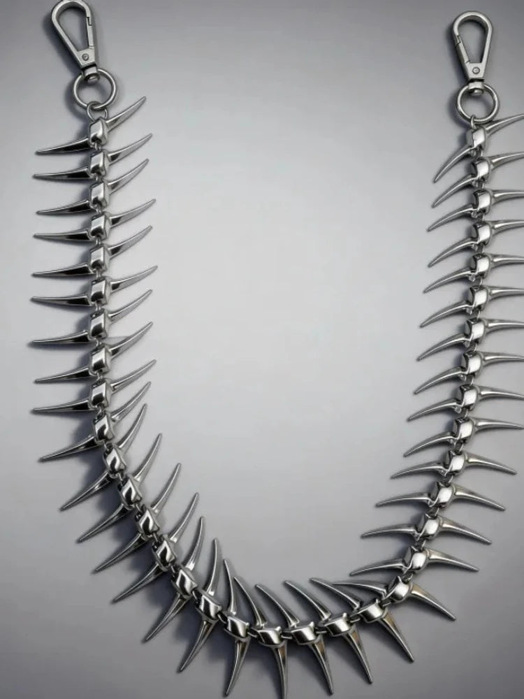 Centipede spike pants chain in silver with two hooks