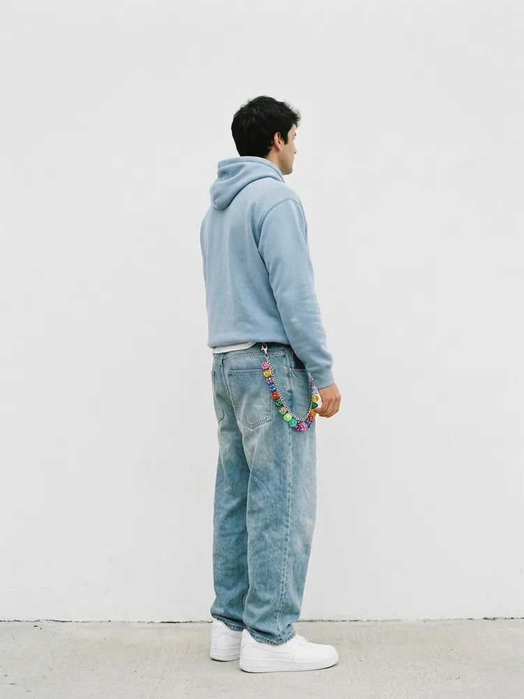 Baggy jeans outfit with dice pants chain, men