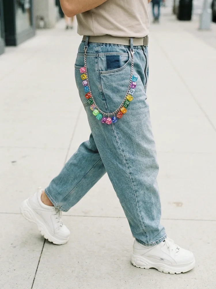 Dice pants chain swinging while walking