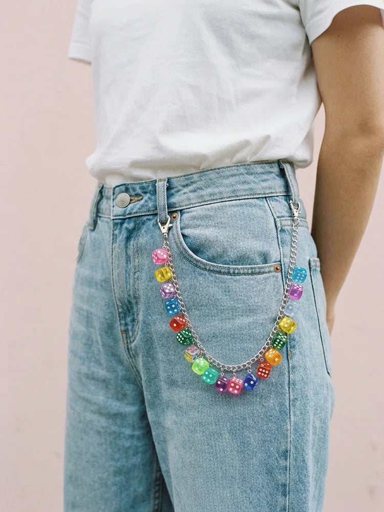 Y2K dice jeans chain worn on baggy jeans