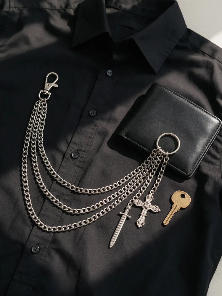 Cross Dagger Silver Wallet Chain