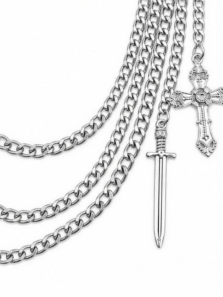 Cross Dagger Silver Wallet Chain