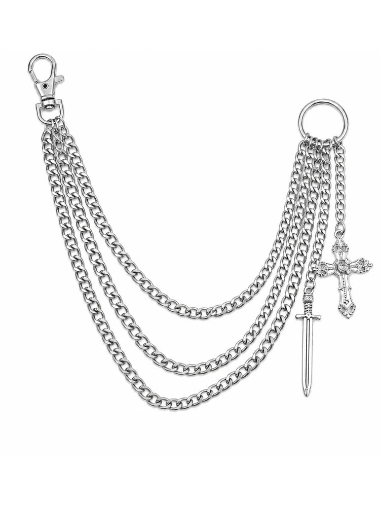 Cross Dagger Silver Wallet Chain