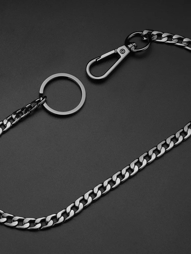 Black curb wallet chain with snap hook and key ring
