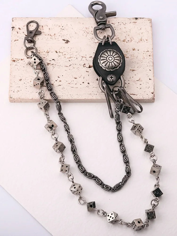 Dice pants chain with leather concho and two strands