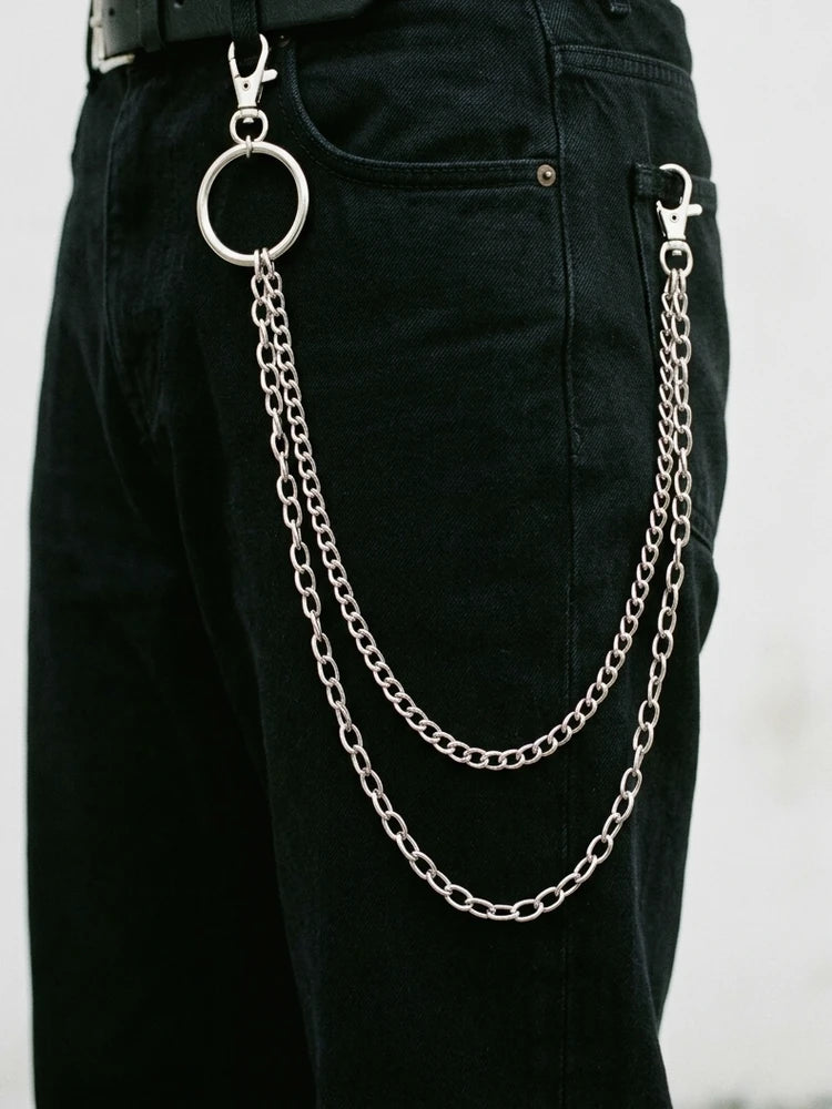 Double Layer Ring Pants Chain – Silver Wallet Chain