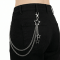Double star silver wallet chain worn on black pants back view
