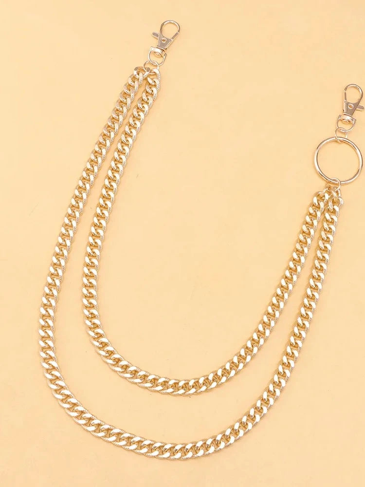 Gold layered pants chain with O-ring and two clasps