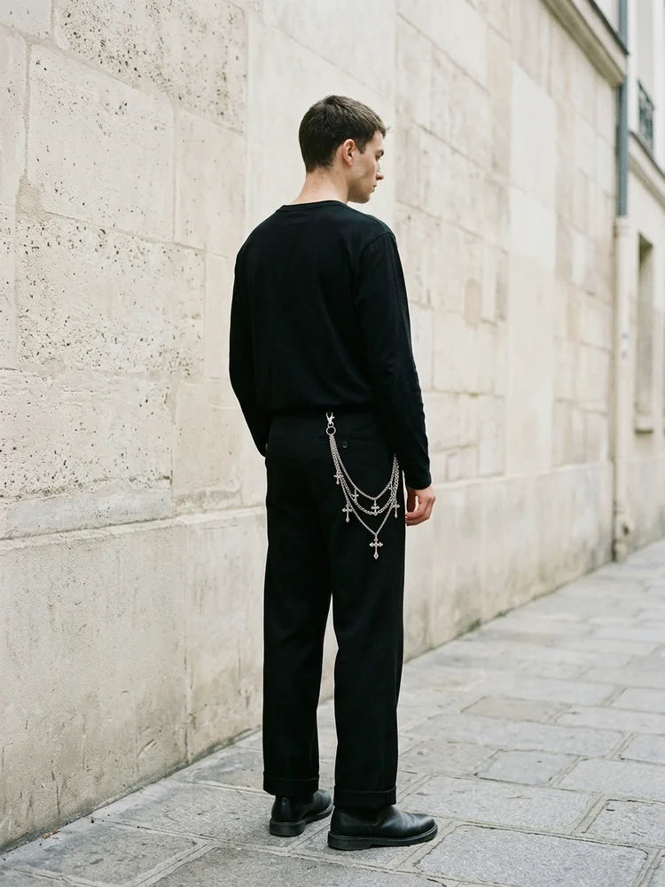 Gothic outfit with multi cross pants chain, men