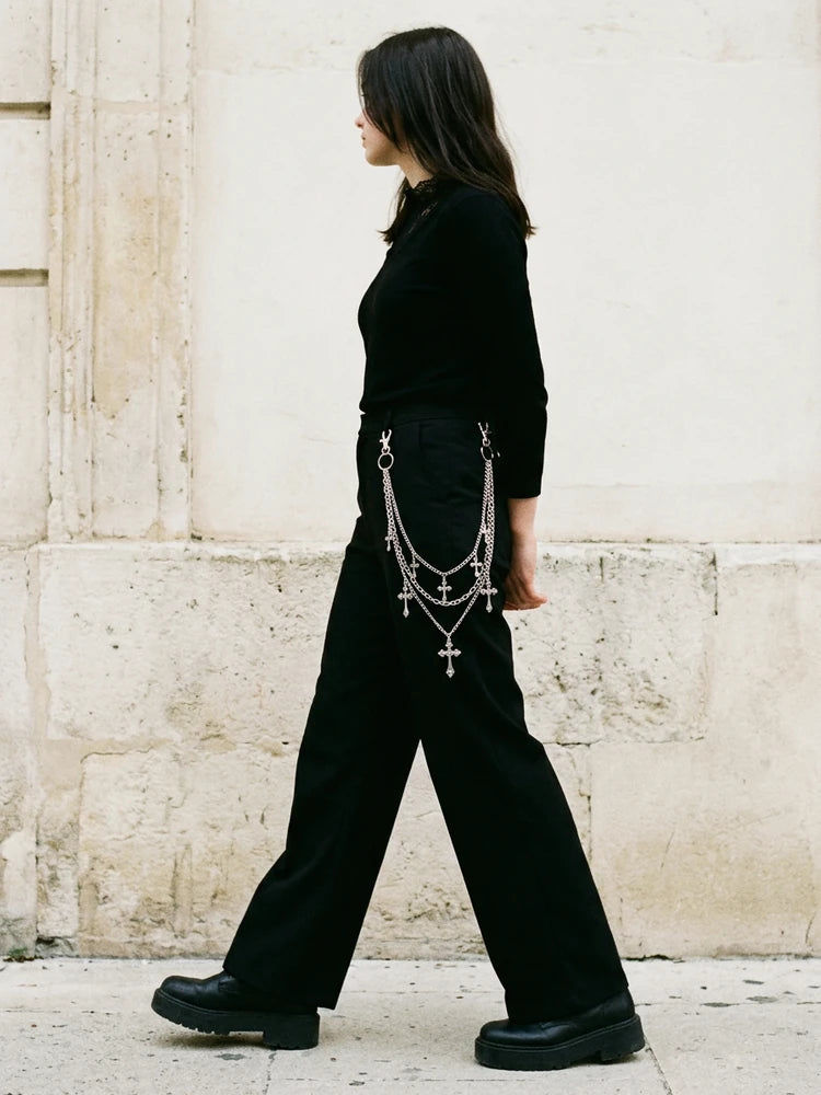 Gothic outfit with cross pants chain, women