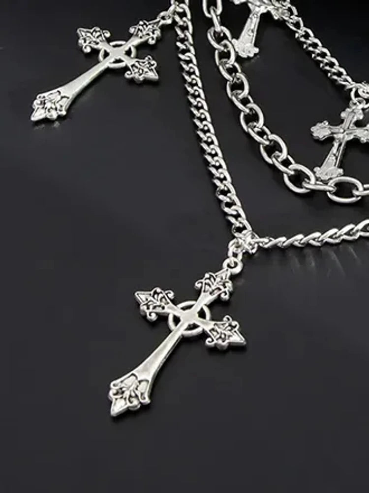 Gothic cross pants chain close-up of crosses