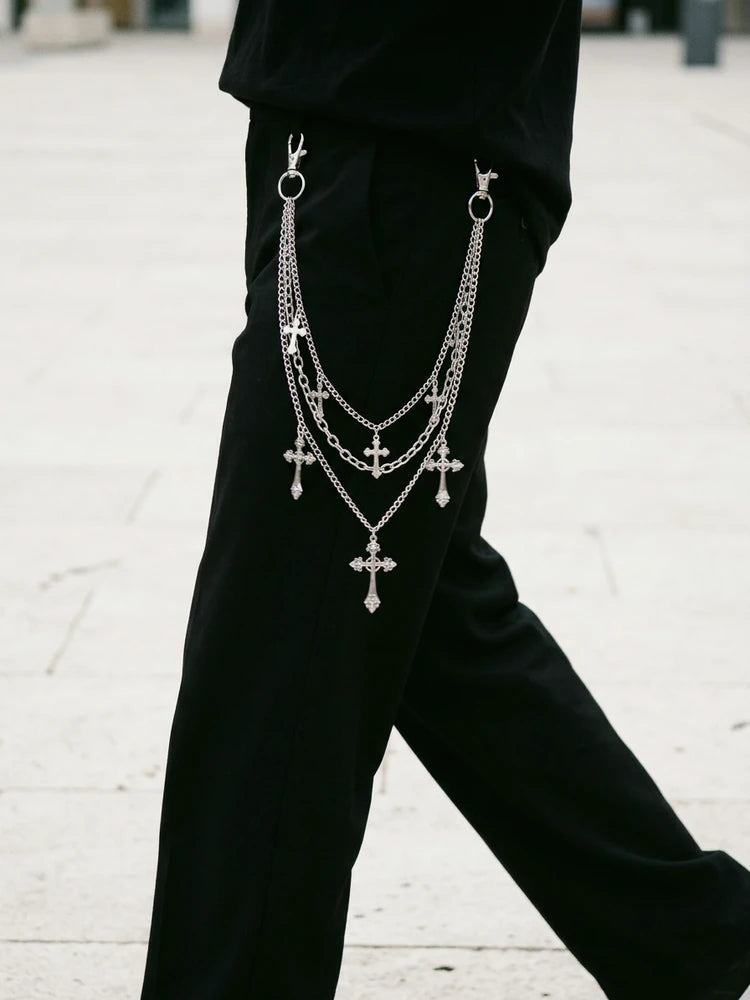 Cross pants chain swinging while walking