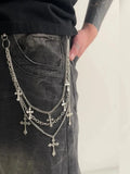 Multi cross pants chain with three layers on grey jeans