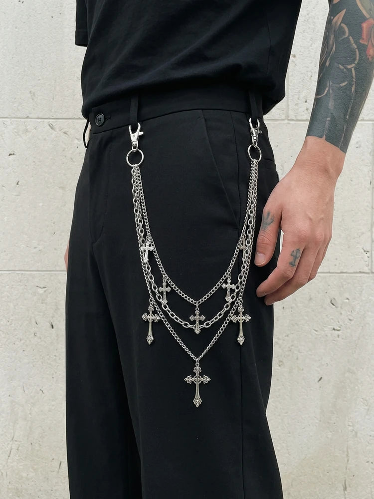 Rockstar cross pants chain worn on black trousers