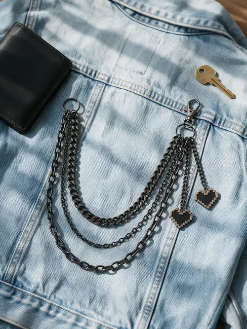Black Layered Heart Wallet Chain