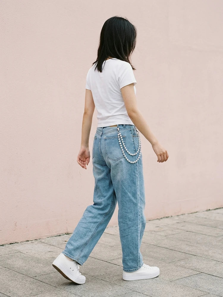 Y2K outfit with rhinestone pants chain, women
