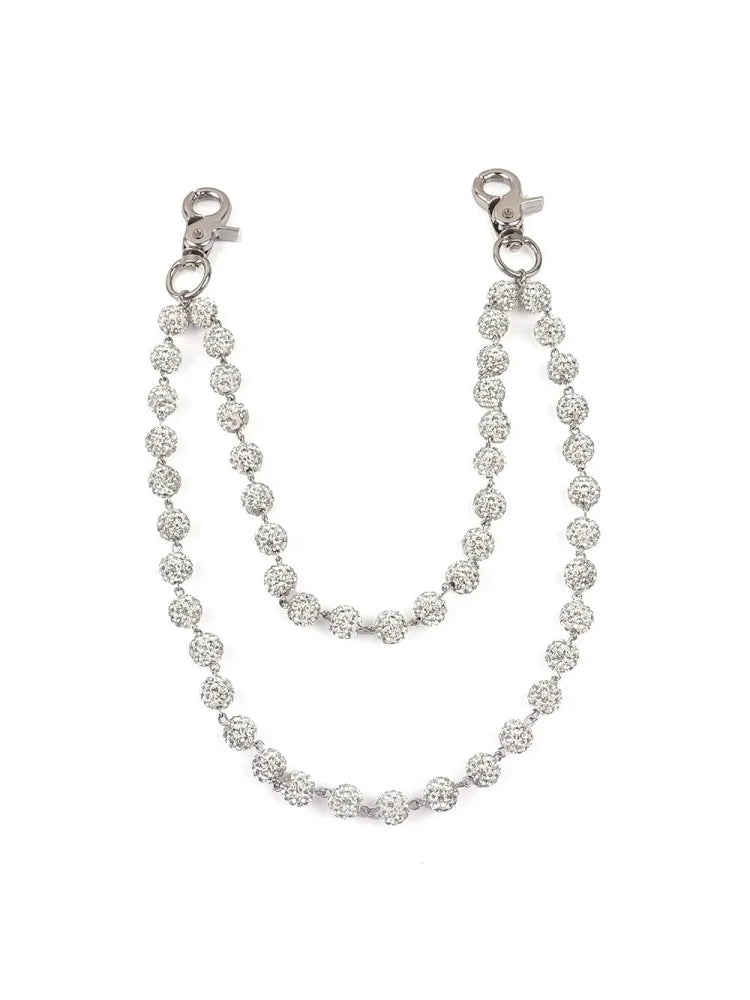 Rhinestone pants chain in all white crystal balls