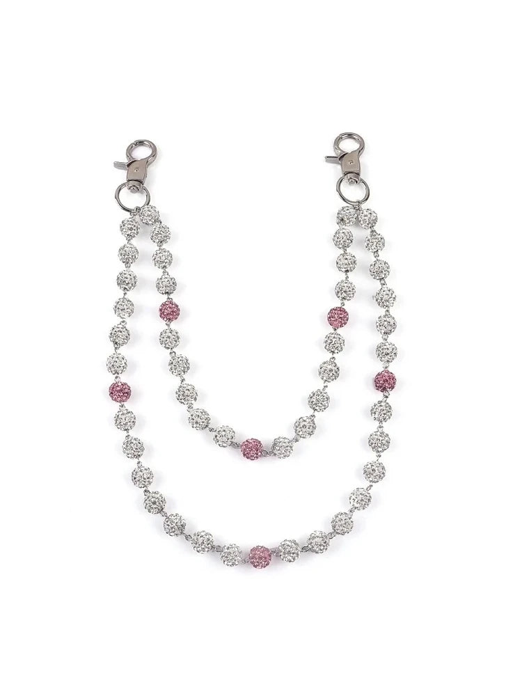 Rhinestone pants chain white with pink accent balls