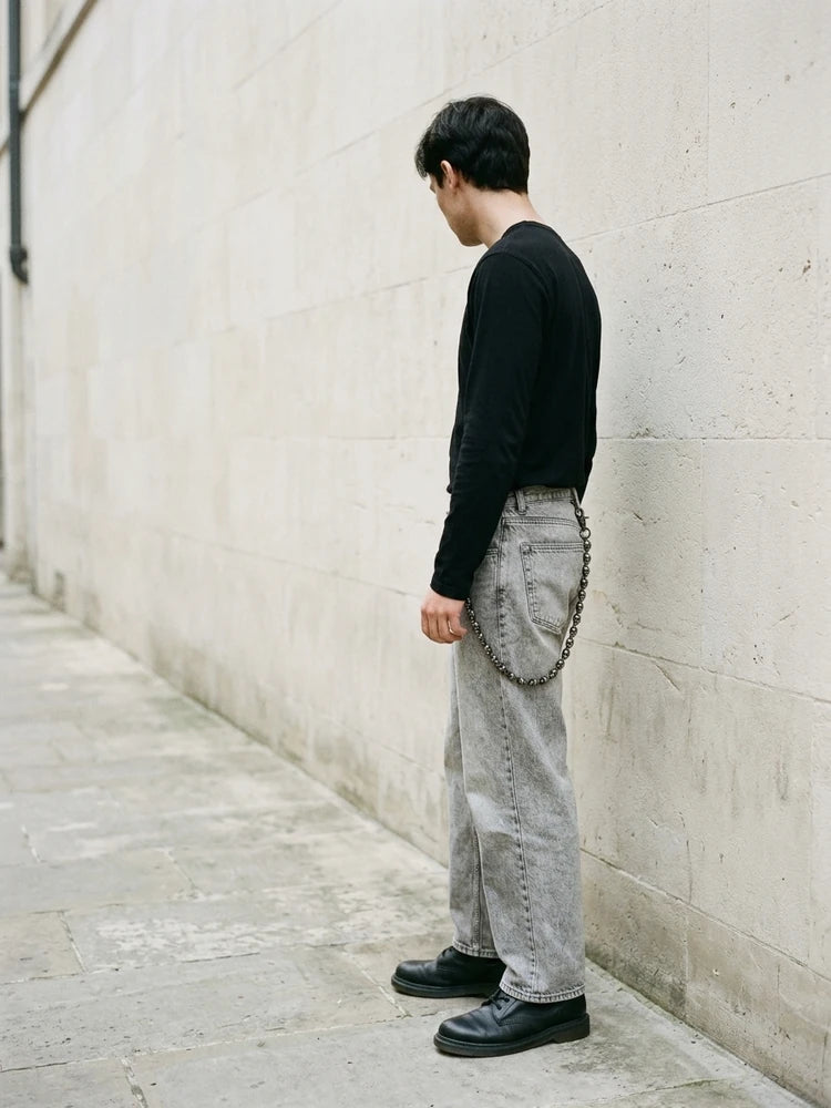 Gothic biker outfit with skull pants chain, men