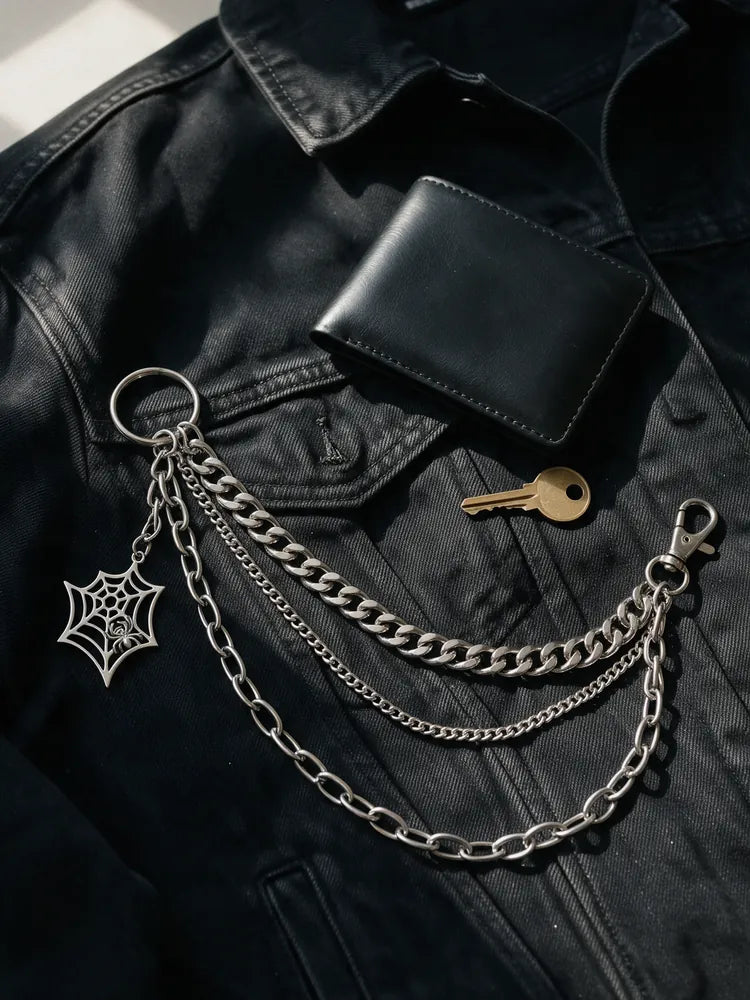 Spider Web Punk Pants Chain – Triple Layer Wallet Chain