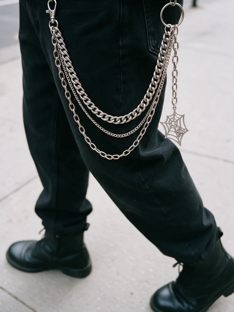 Spider Web Punk Pants Chain – Triple Layer Wallet Chain