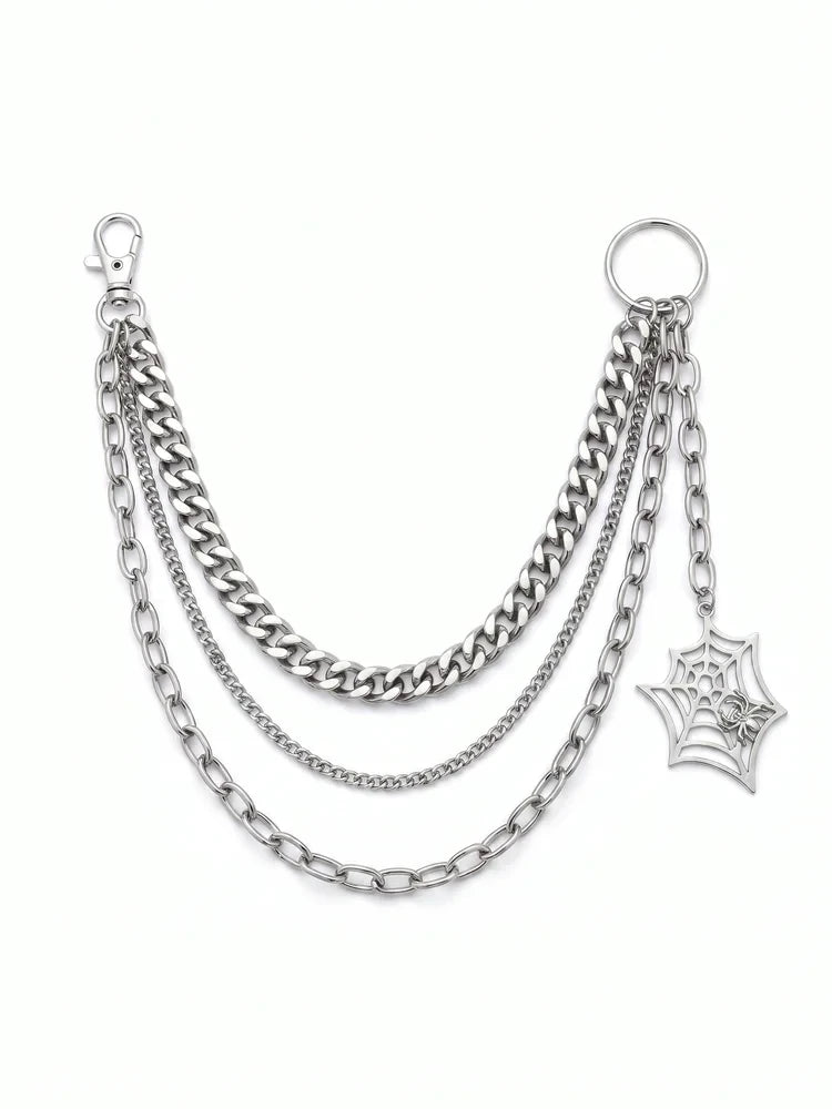 Spider Web Punk Pants Chain – Triple Layer Wallet Chain
