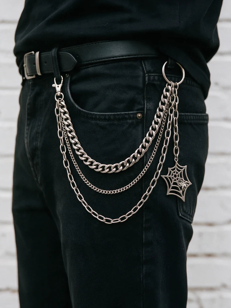 Spider Web Punk Pants Chain – Triple Layer Wallet Chain