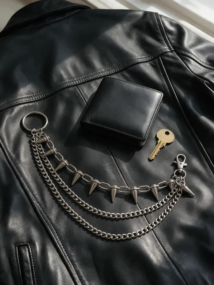 Silver Spike Layered Wallet Chain